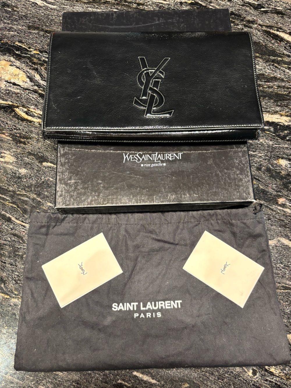 Saint Laurent Black Leather YSL Logo Clutch
